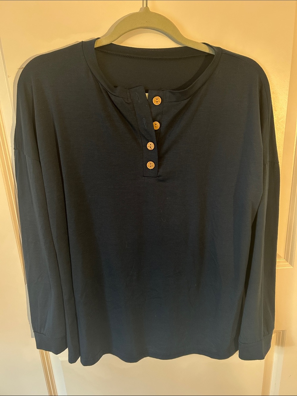 Men's Long-Sleeve Navy Henley Shirt with Button Placket